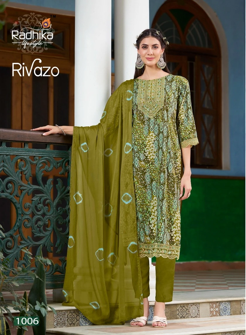 Radhika Lifestyle Rivazo Vol 1 Heavy Rayon Foil Print Wholesale Readymade Salwar Suit Catalog — Wholesale Readymade Suit, MPA wholesale from Surat - Gallery Image 3